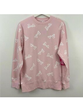 NWT Barbie Logo Pink White Crewneck Sweater Size XS